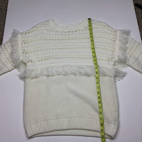J.O.A Crochet Fringe Openwork Knit Crew Sweater - Picture 8 of 8